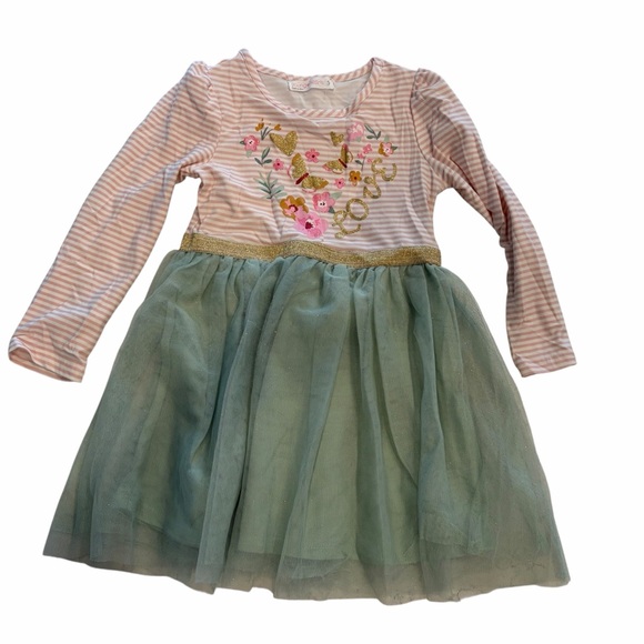 Young Hearts Other - Charming Floral Embroidered Kids Dress with Green Skirt